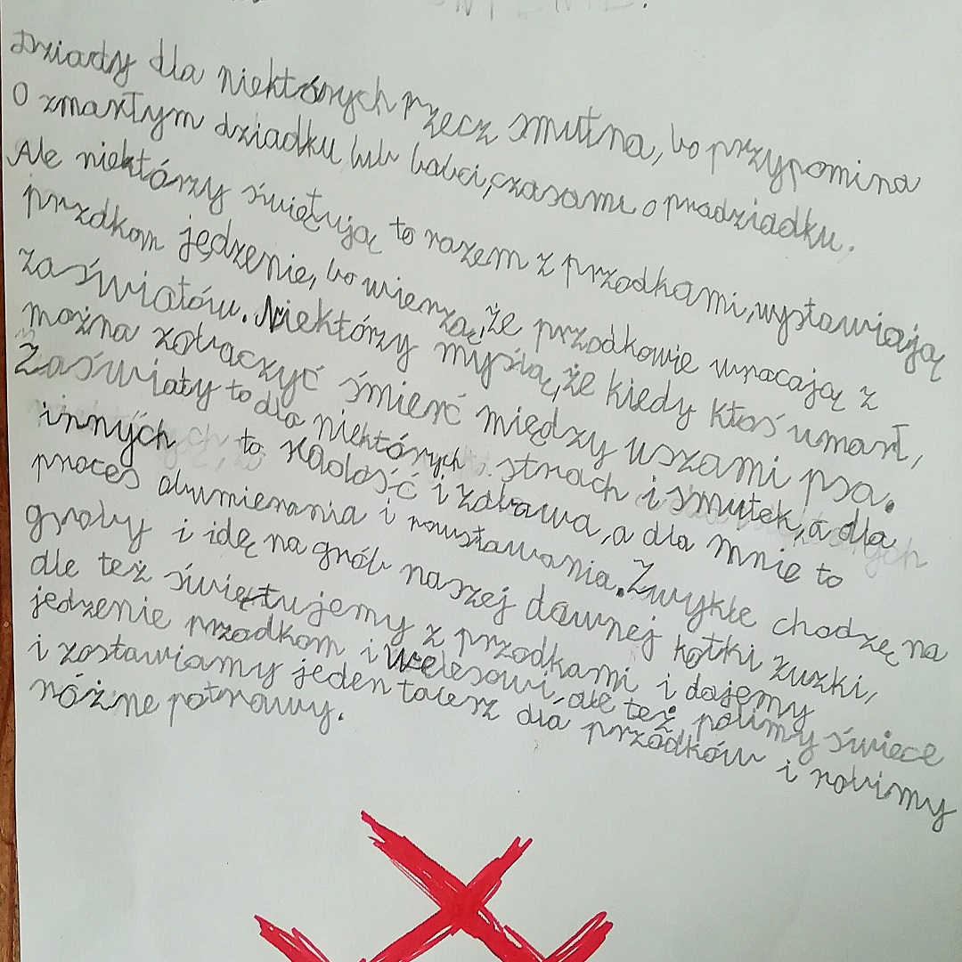Praca o święcie Dziadów napisana przez ośmiolatka.
